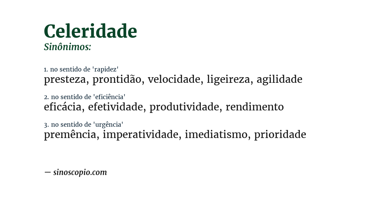 Sinônimo de celeridade