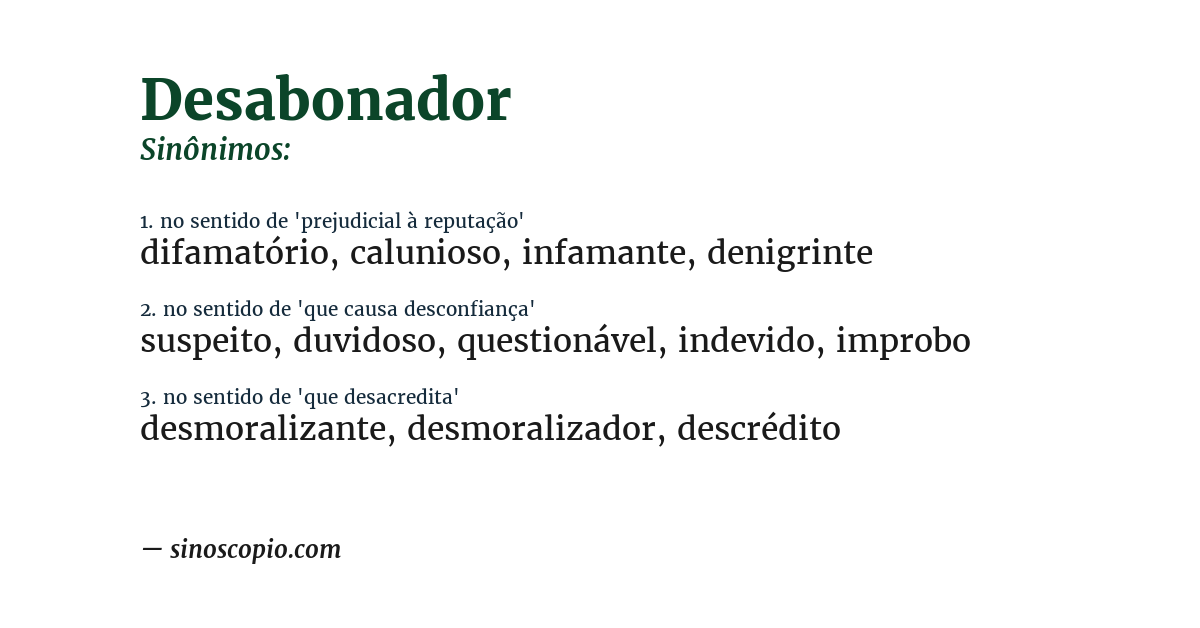 Sinônimo de desabonador