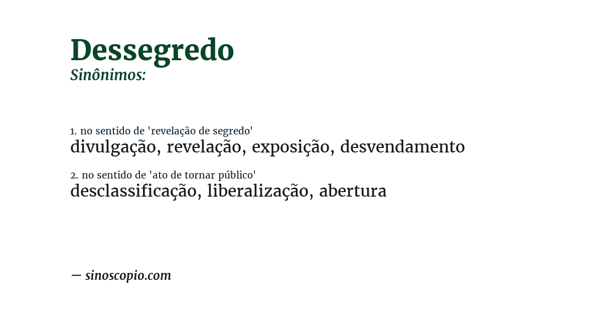 Sinônimo de dessegredo