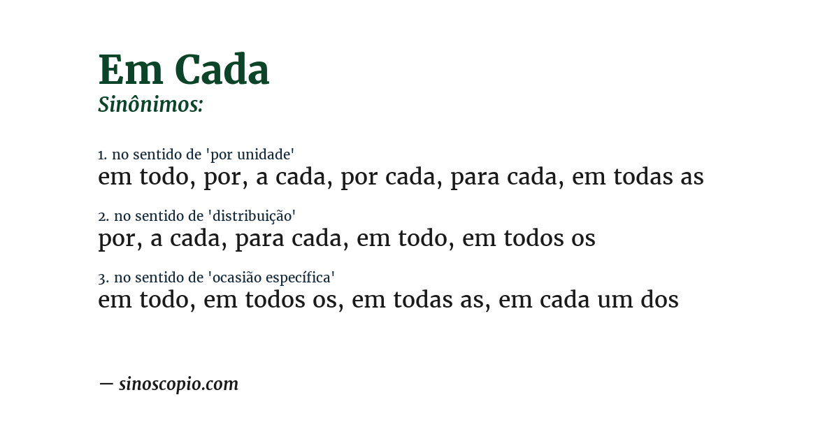 Sinônimo de em cada