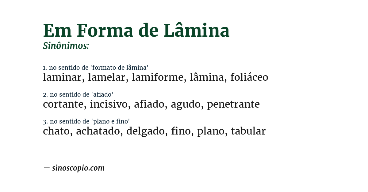 Sinônimo de em forma de lâmina