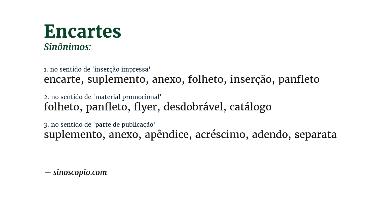Sinônimo de encartes