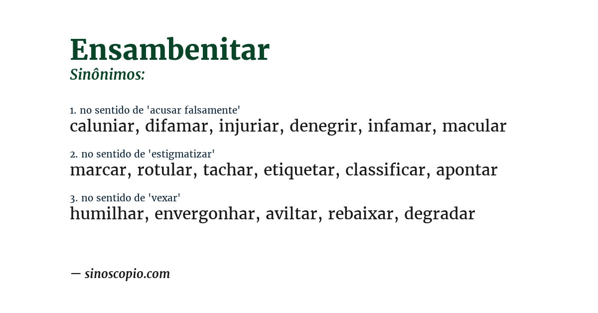 Sinônimo de ensambenitar