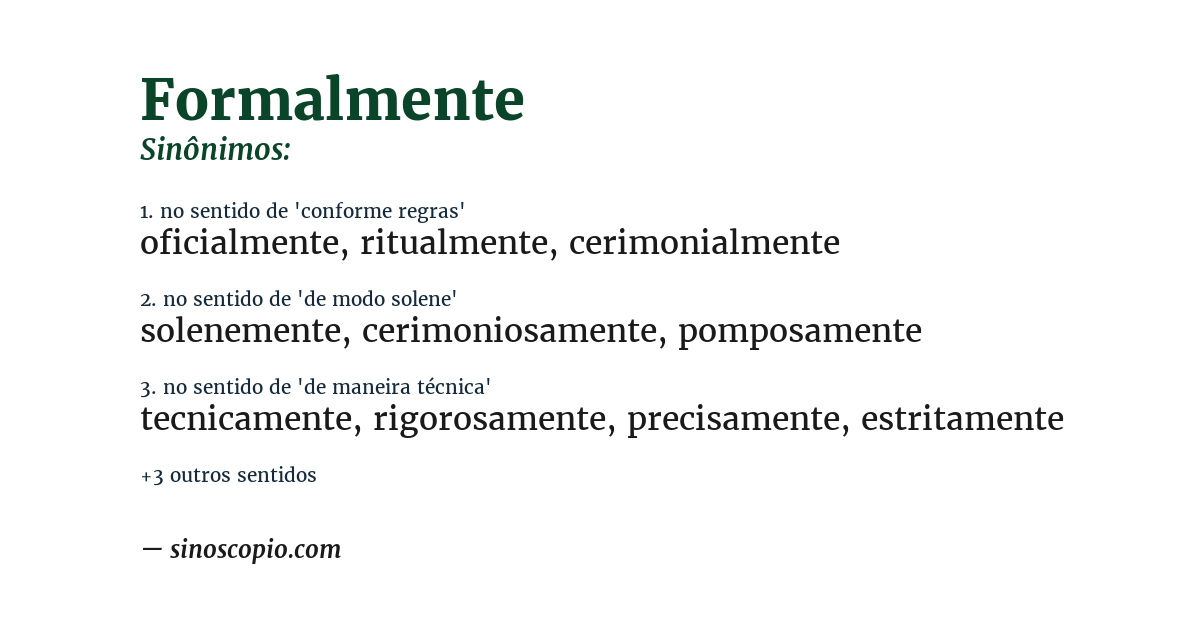 Sinônimo de formalmente