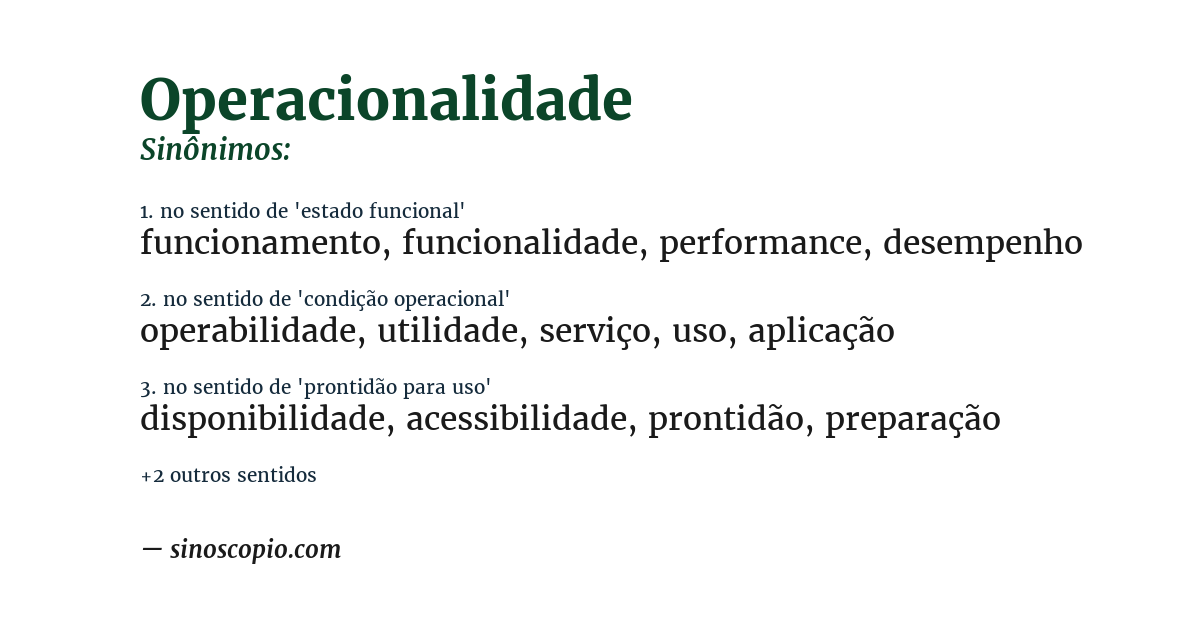 Sinônimo de operacionalidade