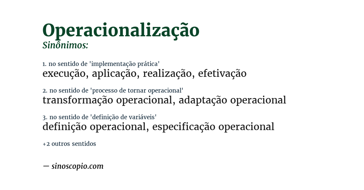 Sinônimo de operacionalização