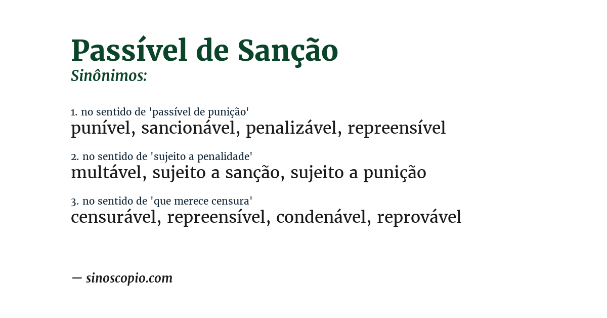 Sinônimo de passível de sanção