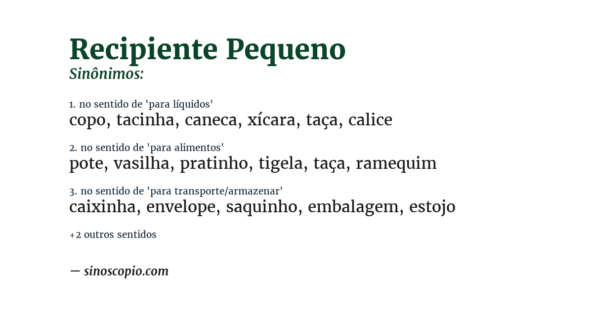 Sinônimo de recipiente pequeno