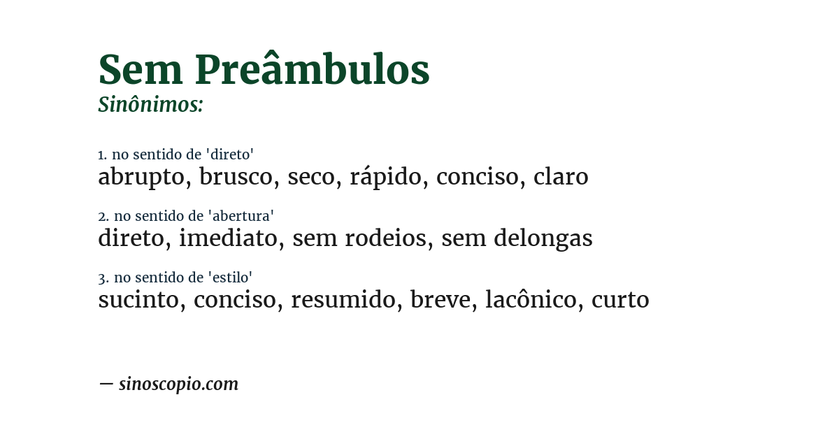 Sinônimo de sem preâmbulos