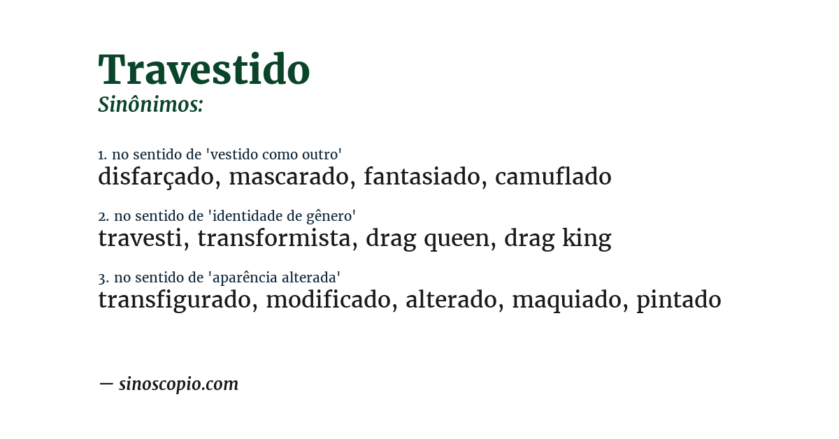 Sinônimo de travestido