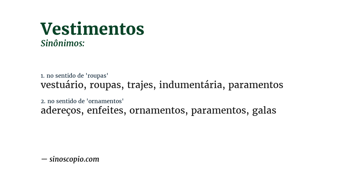 Sinônimo de vestimentos