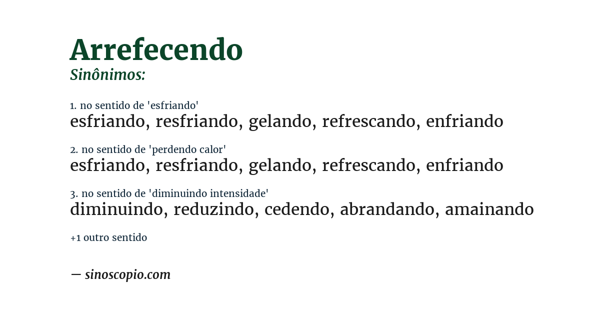 Sinônimo de arrefecendo