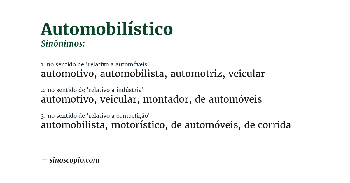 Sinônimo de automobilístico