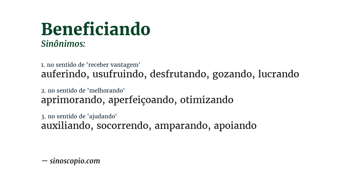 Sinônimo de beneficiando