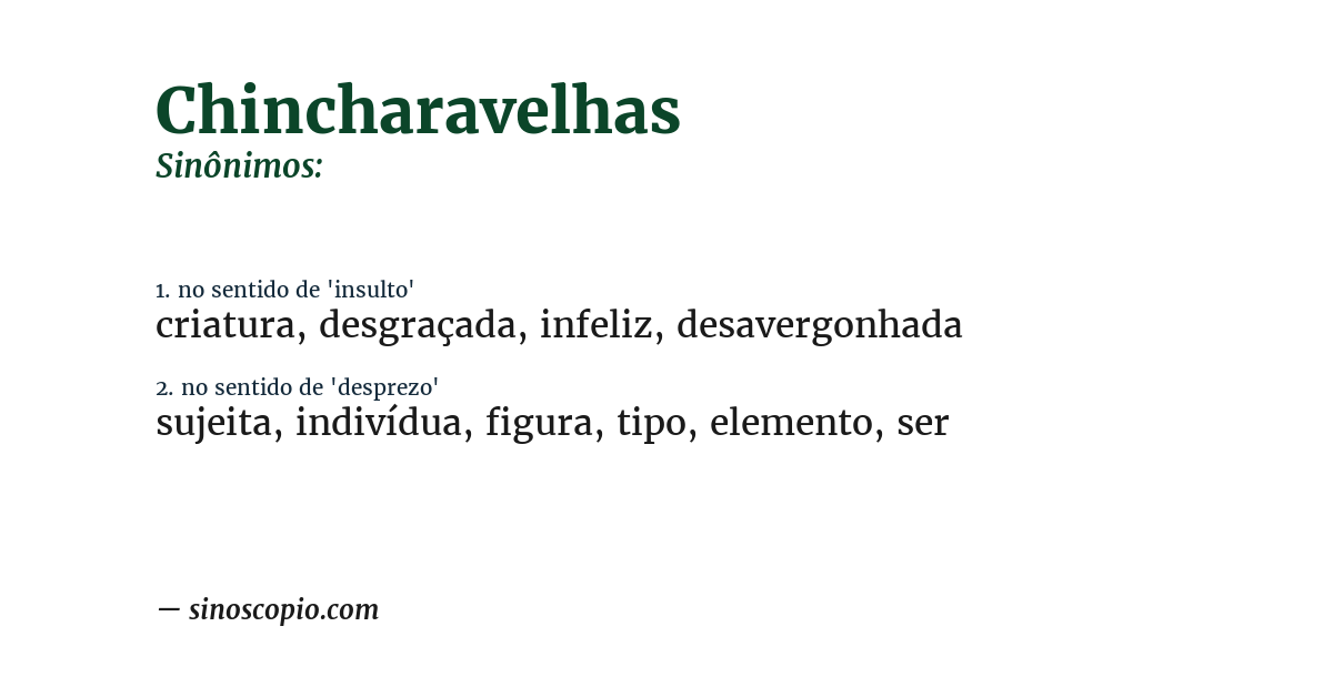 Sinônimo de chincharavelhas