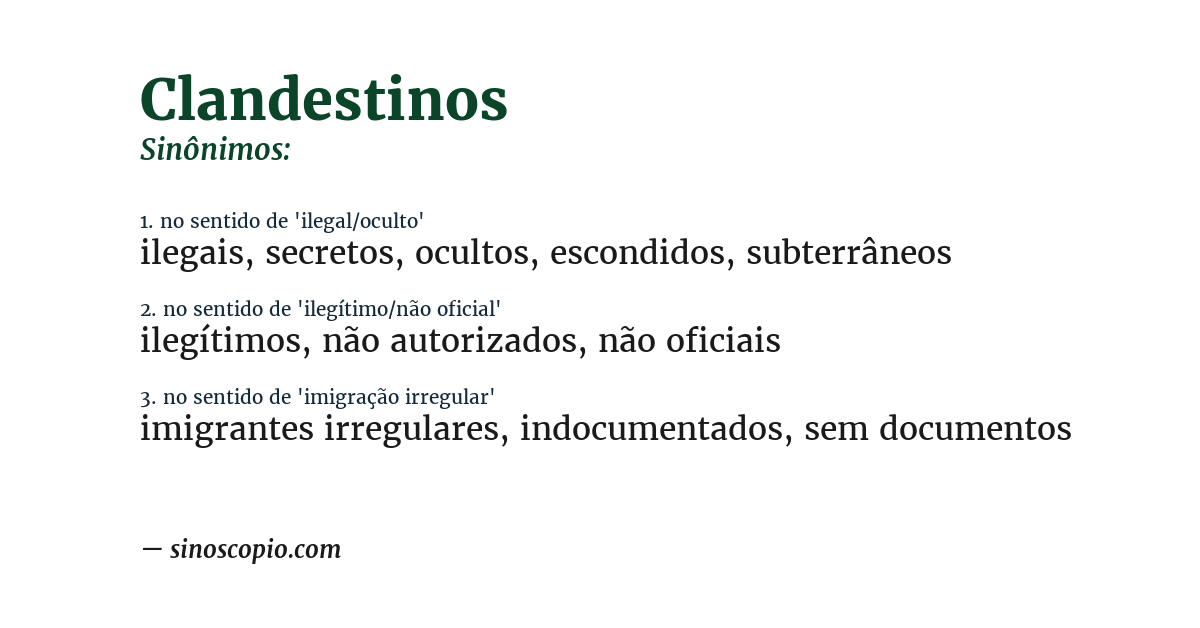 Sinônimo de clandestinos