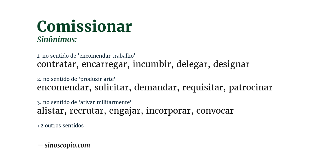 Sinônimo de comissionar