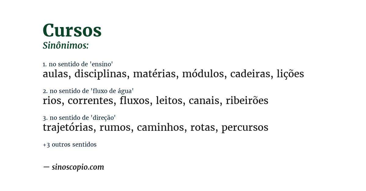 Sinônimo de cursos