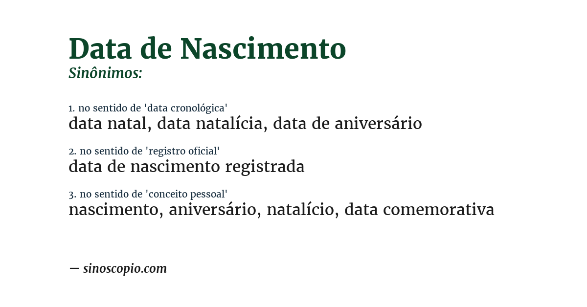 Sinônimo de data de nascimento
