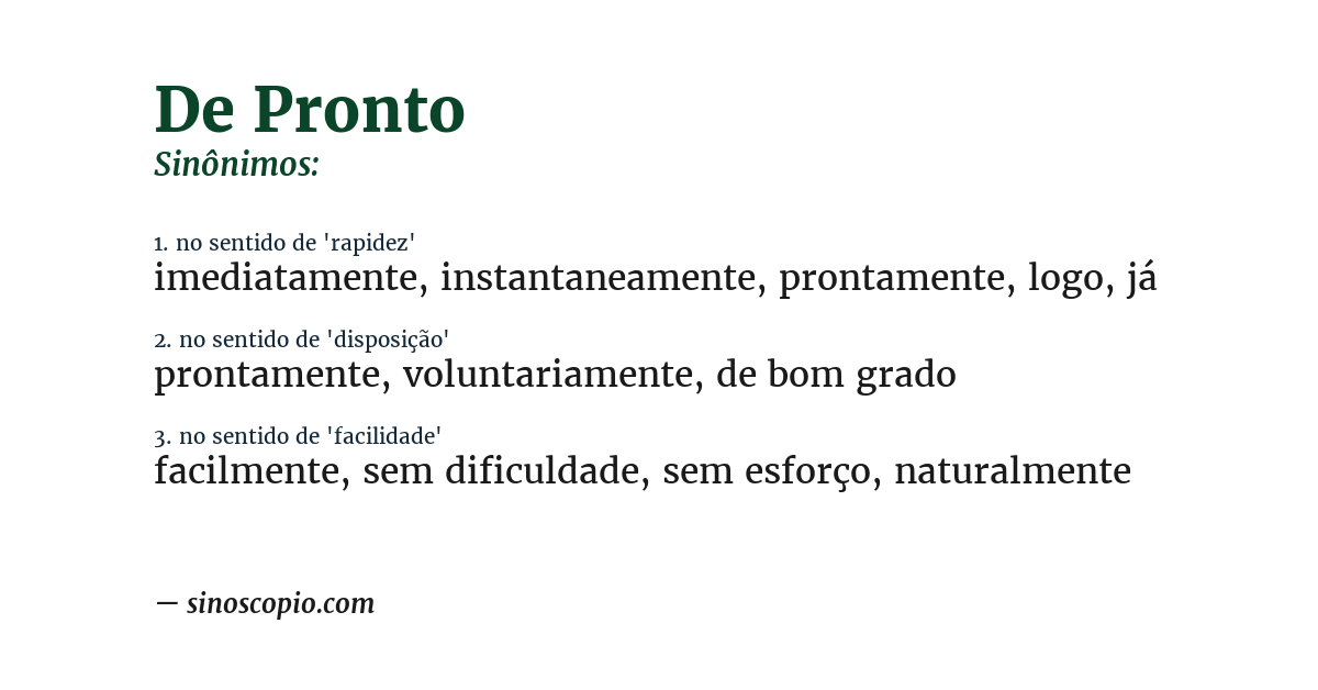 Sinônimo de de pronto