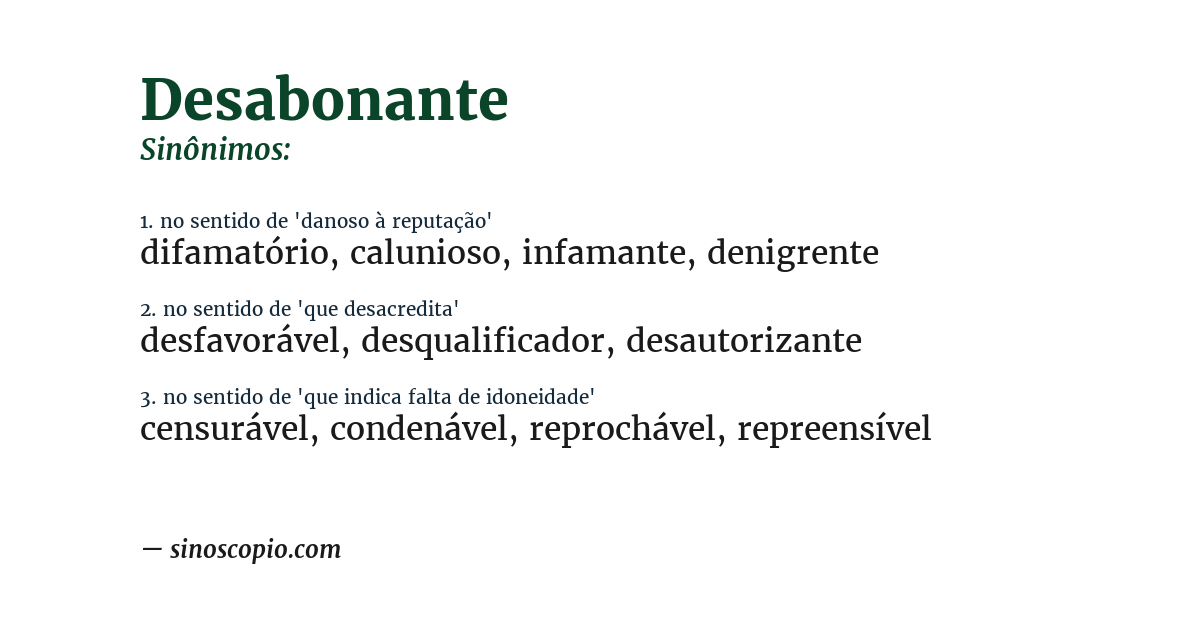 Sinônimo de desabonante