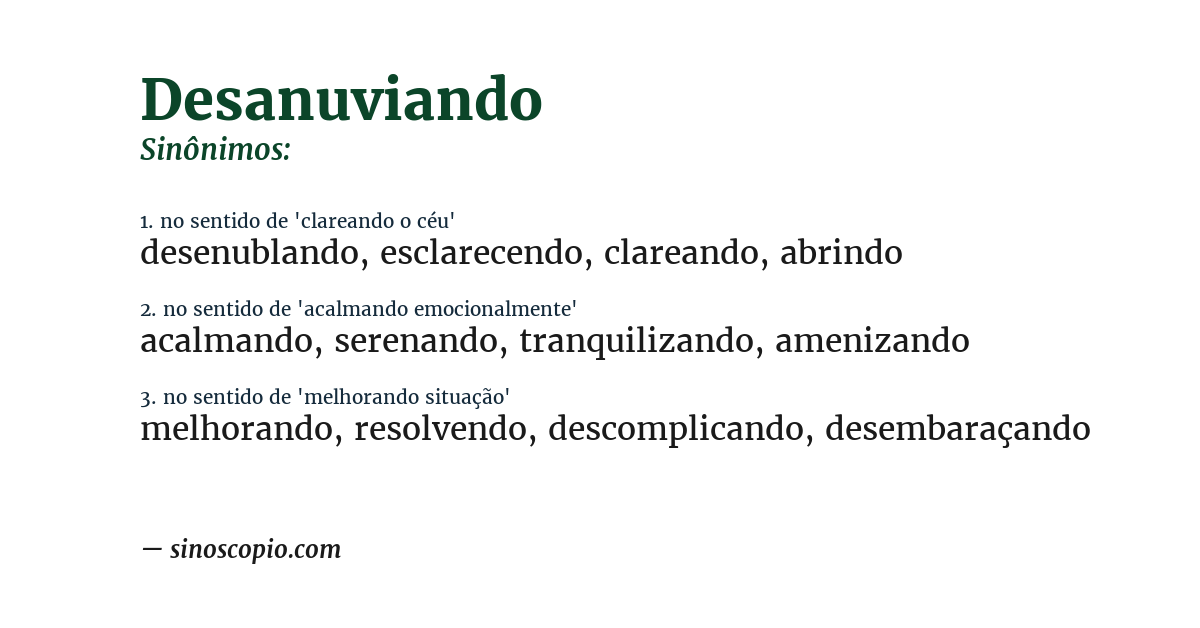 Sinônimo de desanuviando