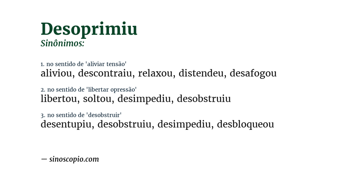 Sinônimo de desoprimiu