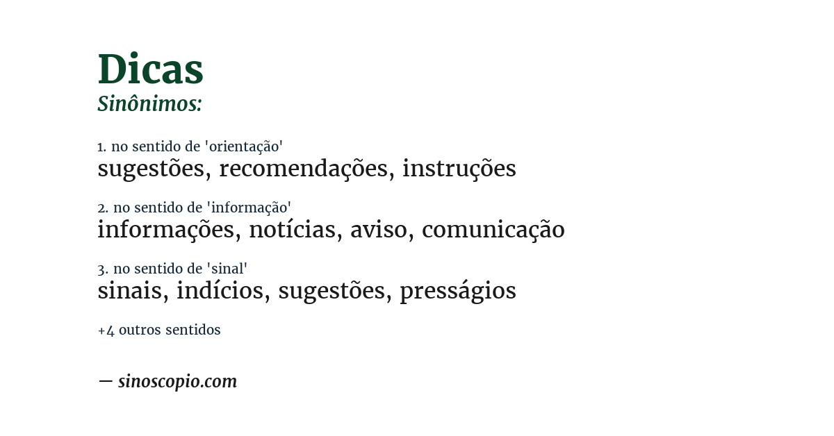 Sinônimo de dicas