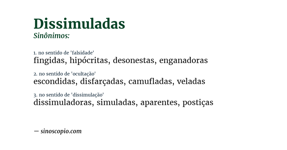 Sinônimo de dissimuladas