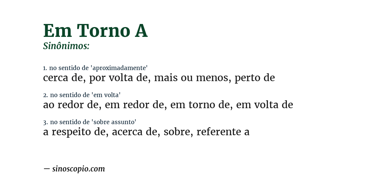 Sinônimo de em torno a