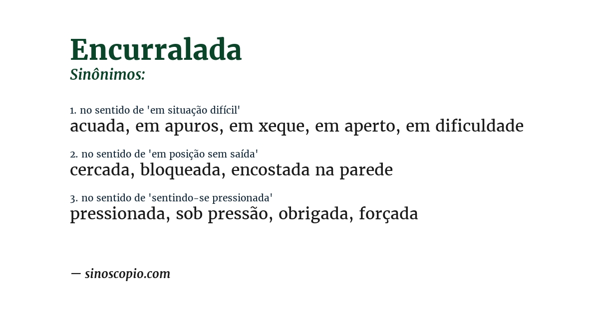 Sinônimo de encurralada