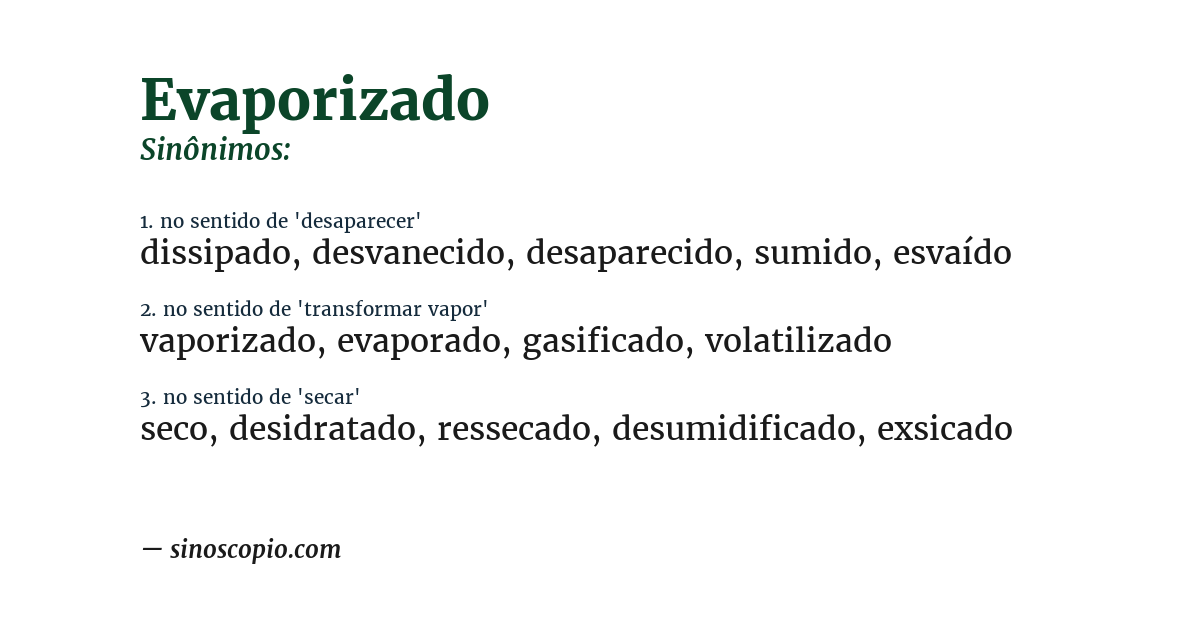 Sinônimo de evaporizado