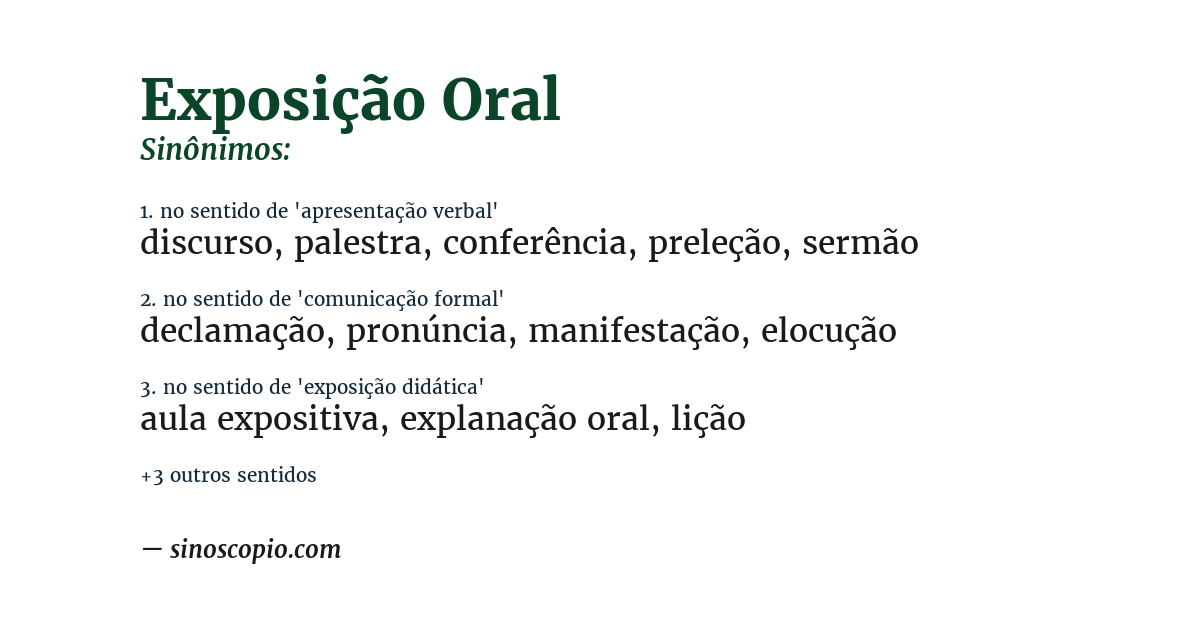 Sinônimo de exposição oral