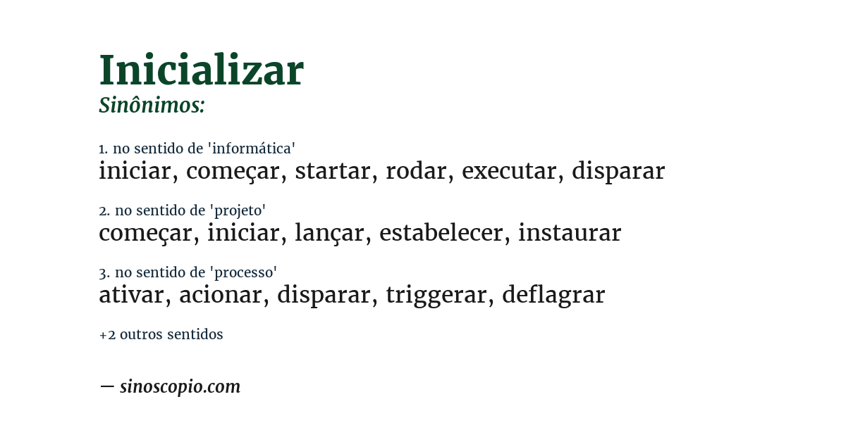 Sinônimo de inicializar