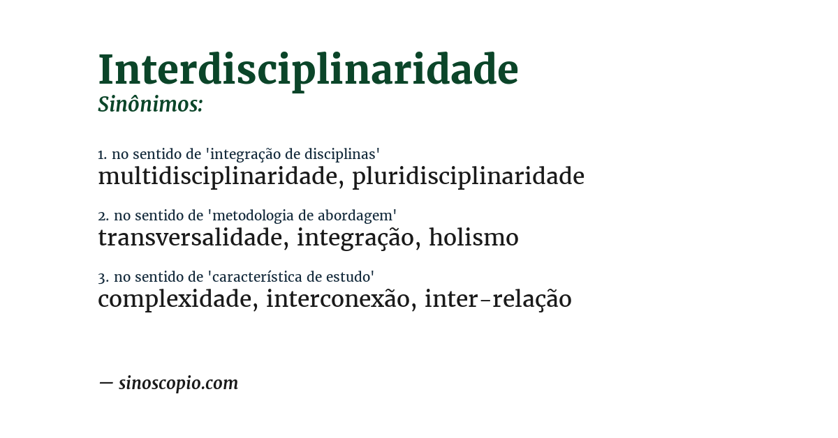 Sinônimo de interdisciplinaridade