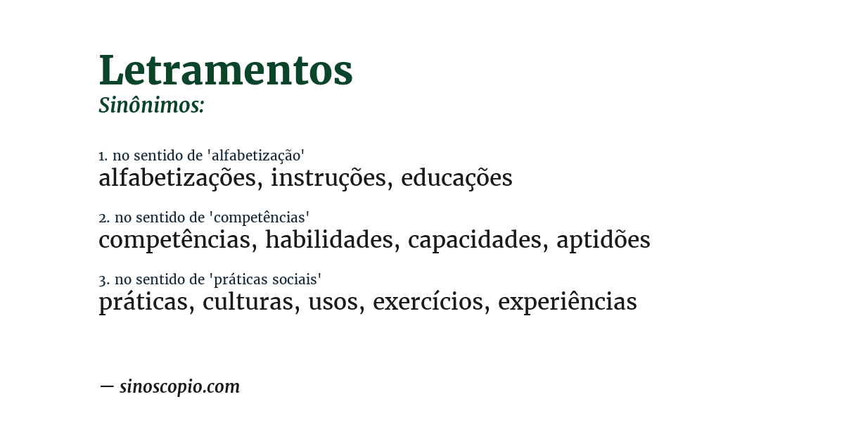 Sinônimo de letramentos