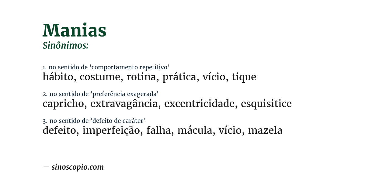 Sinônimo de manias