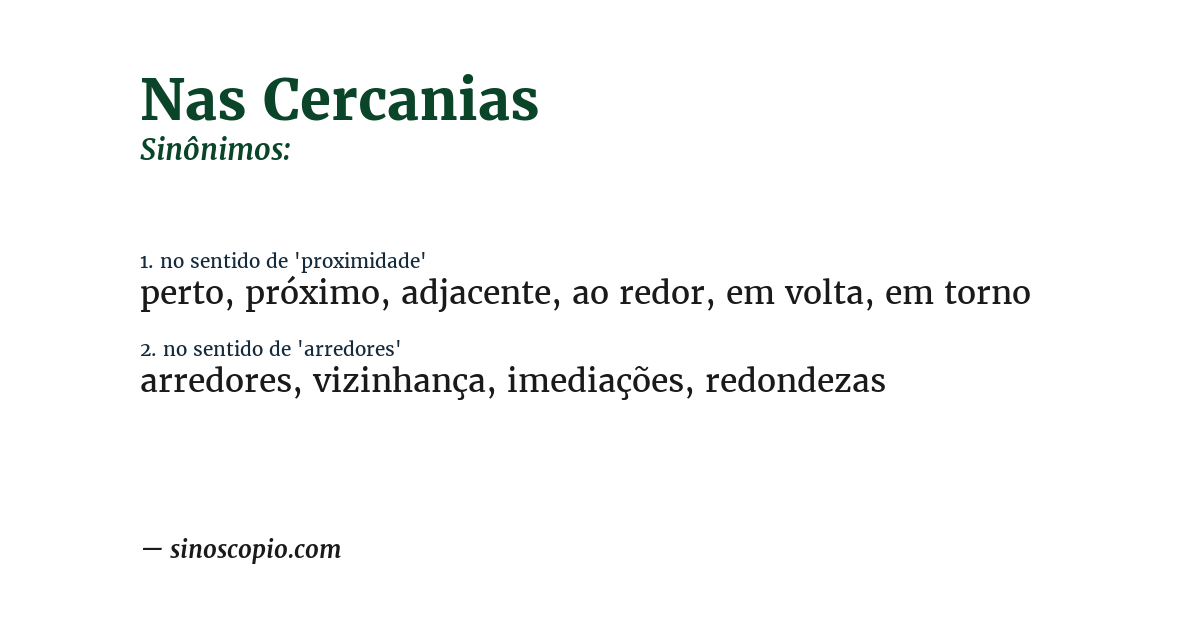 Sinônimo de nas cercanias