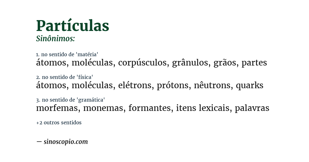 Sinônimo de partículas