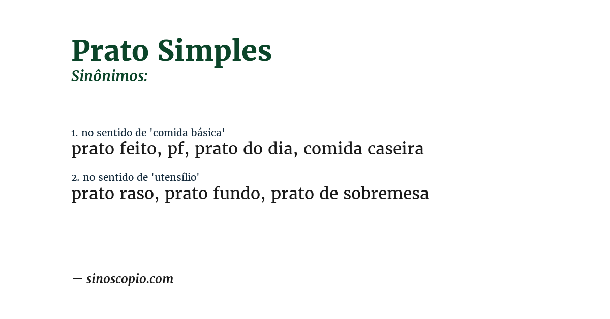 Sinônimo de prato simples