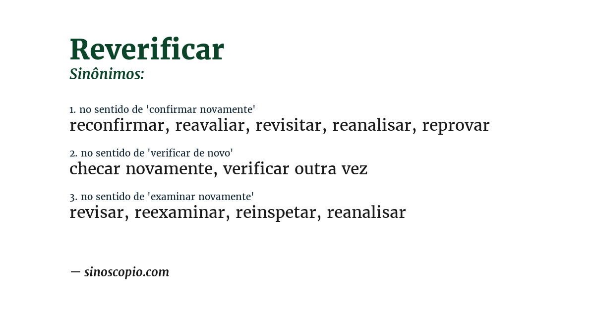 Sinônimo de reverificar