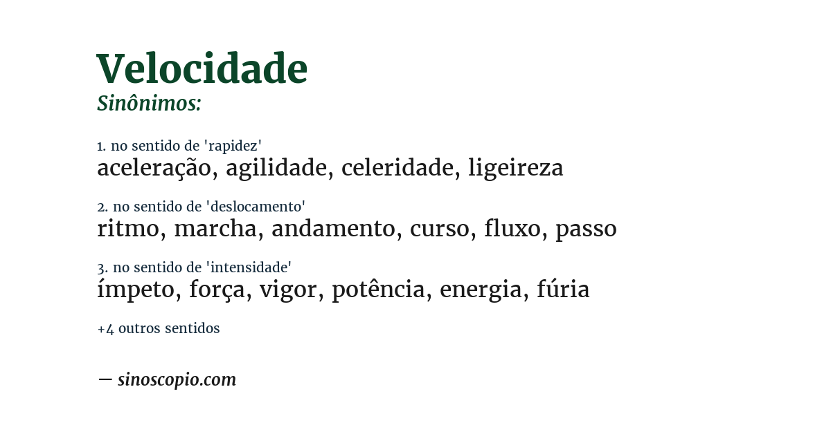 Sinônimo de velocidade