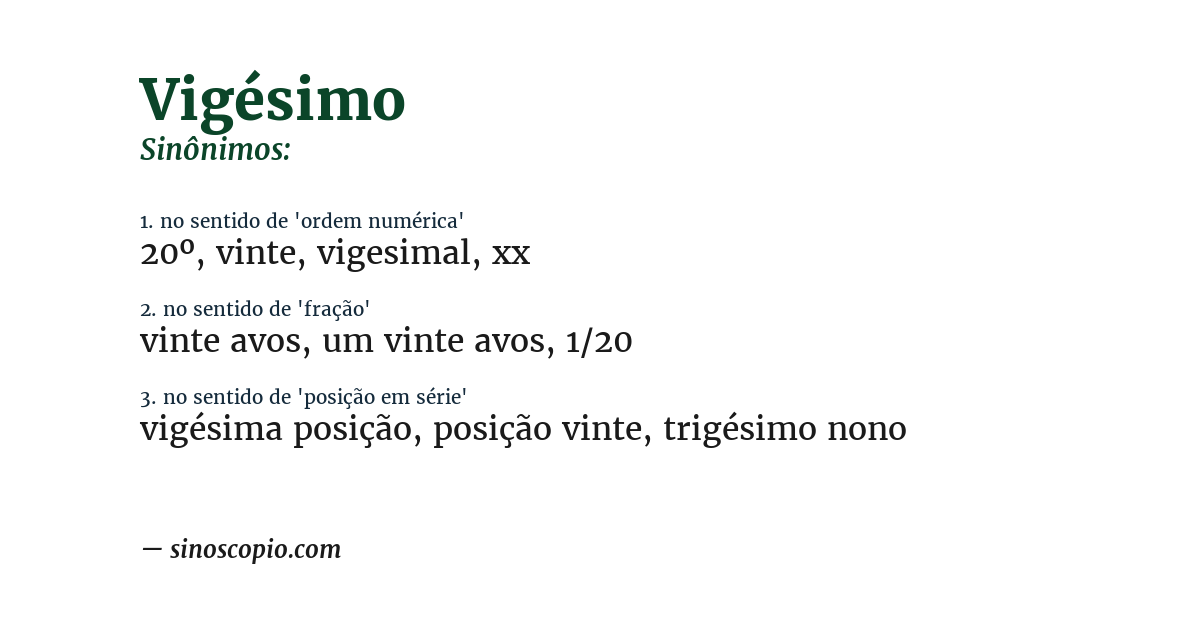 Sinônimo de vigésimo