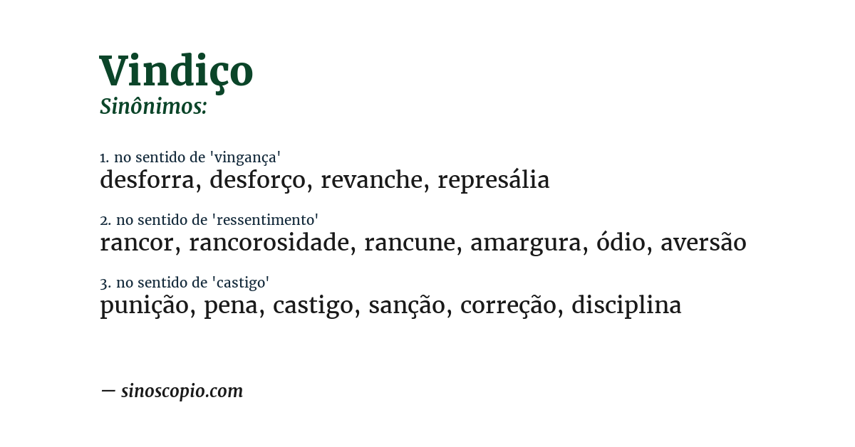 Sinônimo de vindiço