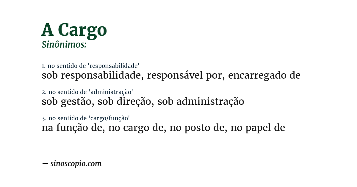 Sinônimo de a cargo