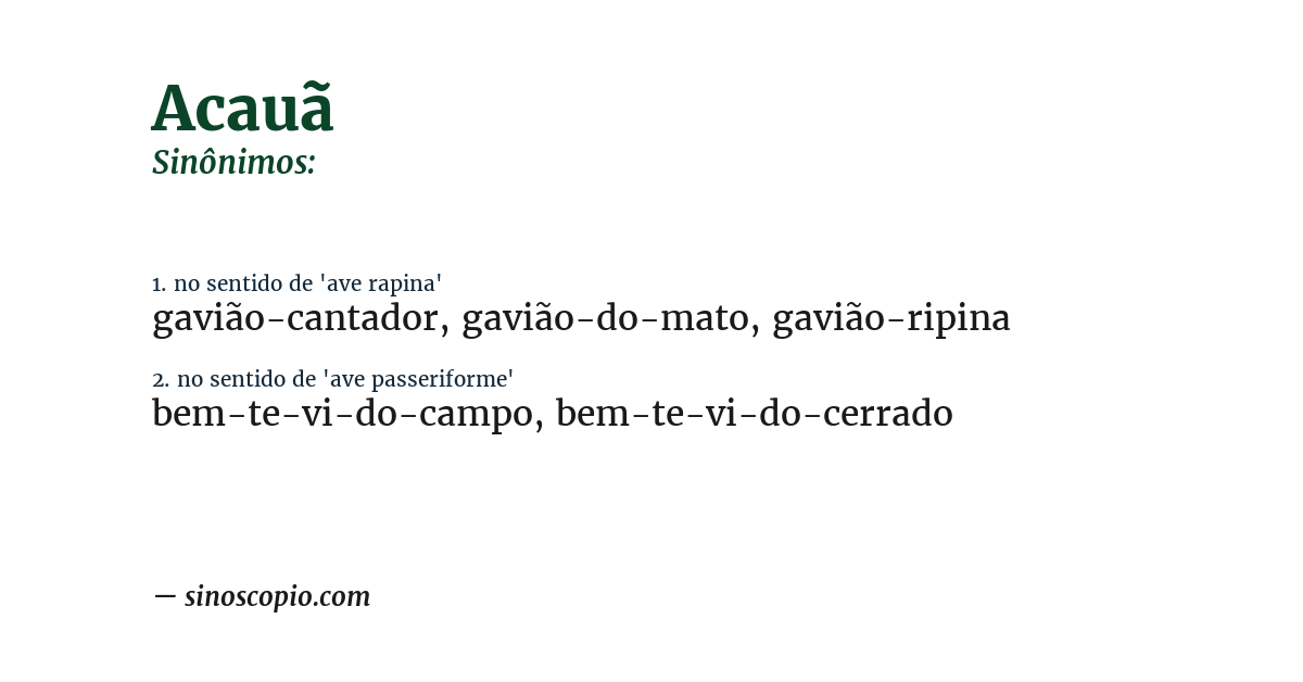 Sinônimo de acauã