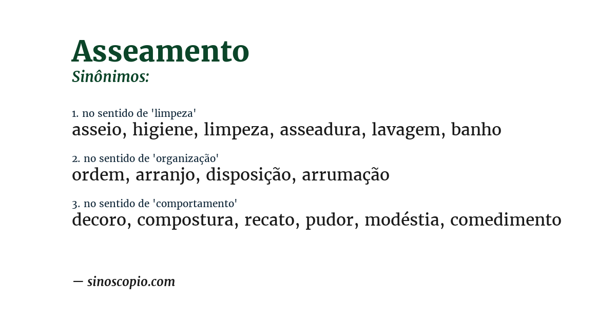 Sinônimo de asseamento