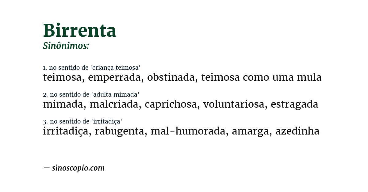 Sinônimo de birrenta