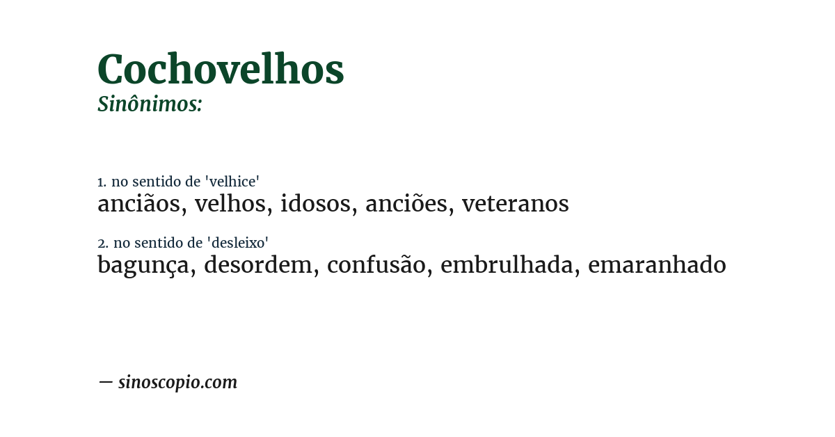 Sinônimo de cochovelhos