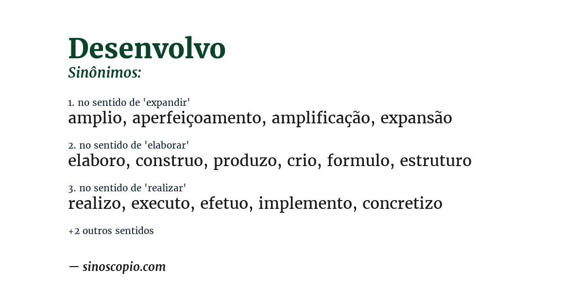 Sinônimo de desenvolvo